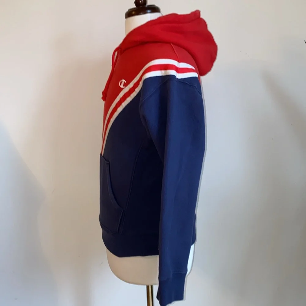 Vintage 90’s Champion Red White & Blue Reverse Weave Hoodie Size Small